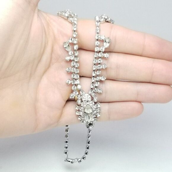 Vintage Continental Rhinestone Necklace Silver Tone Sparkle, Estate Signed - Picture 2 of 6